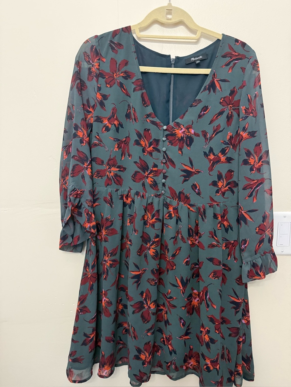 Madewell Moonblossom Ruffle Sleeve Dress Winter Orchid Women’s Size 12